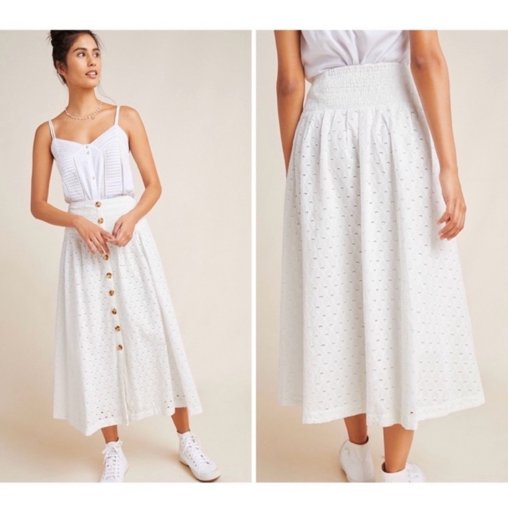 White Eyelet Midi Skirt - Maeve by Anthropologie - Size 10